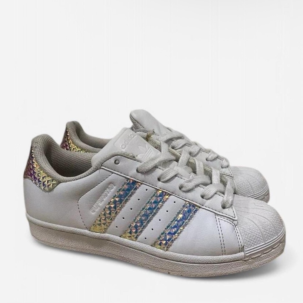 Adidas Kids White Sneakers with Holographic Details